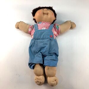 Vintage 1983 Coleco Cabbage Patch Kid Boy Doll Brown Yarn Hair Blue‎ Overalls